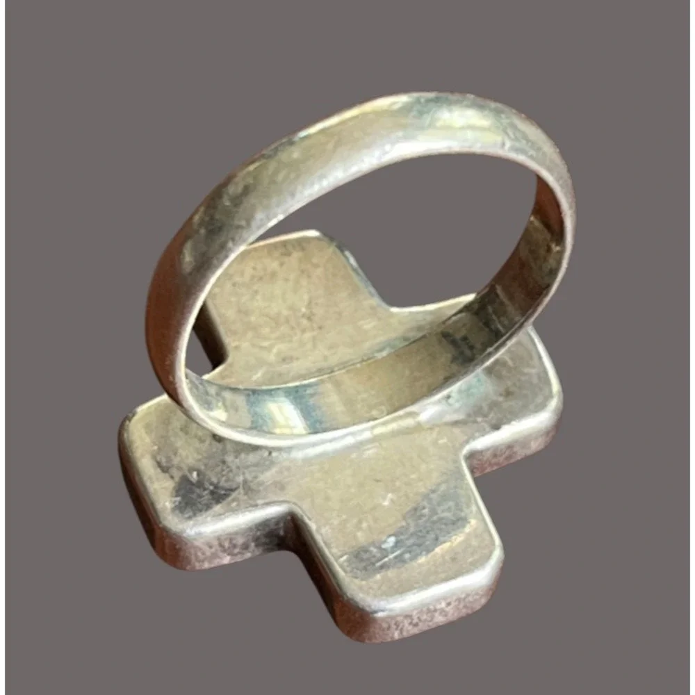STERLING SILVER Statement Ring FLAT BLOCK STYLE BAR CROSS Boho Chic SIZE 8